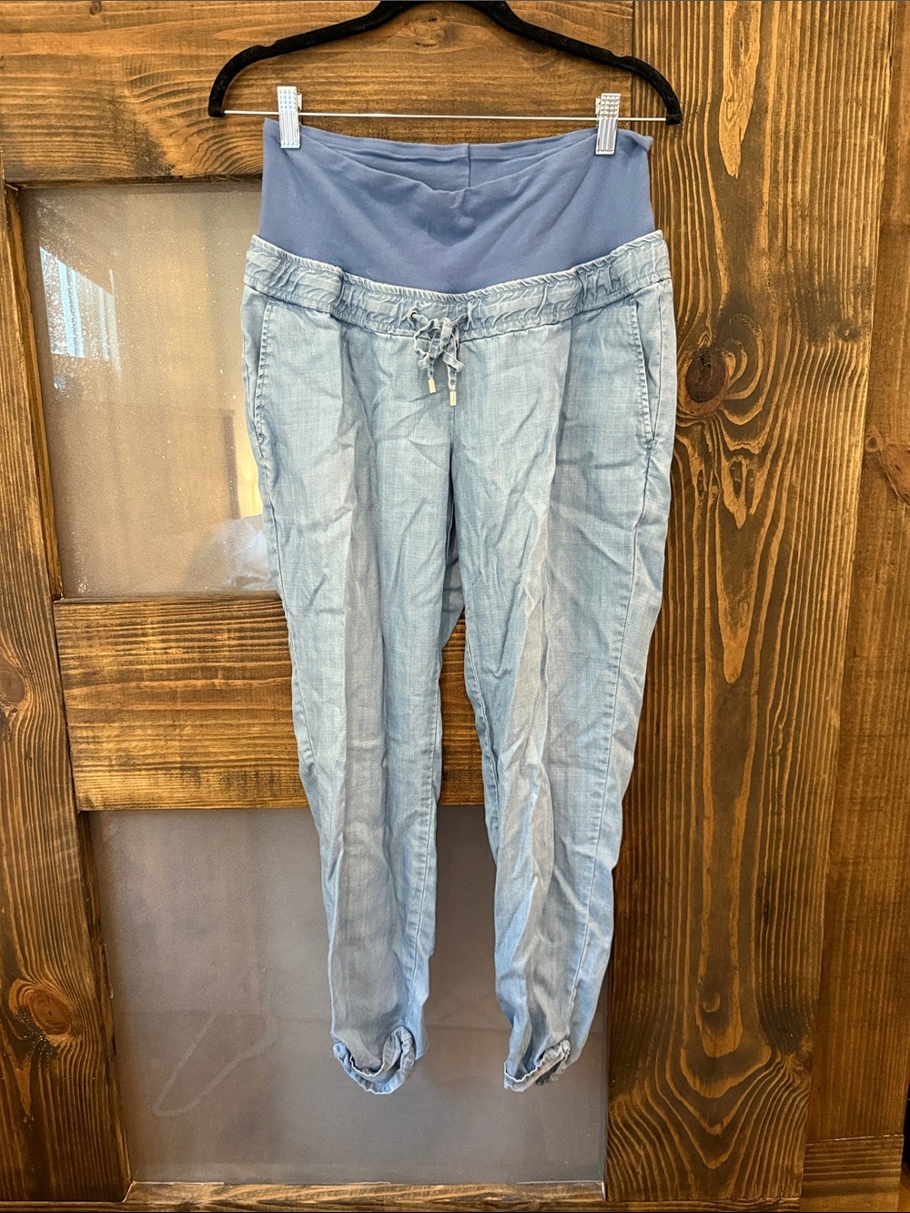 Light Blue Boyfriend Maternity Jeans with Stretch Panel
